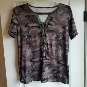 Camo Lace Up Top